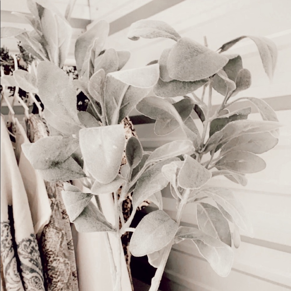 2 faux green fuzzy eucalyptus stems